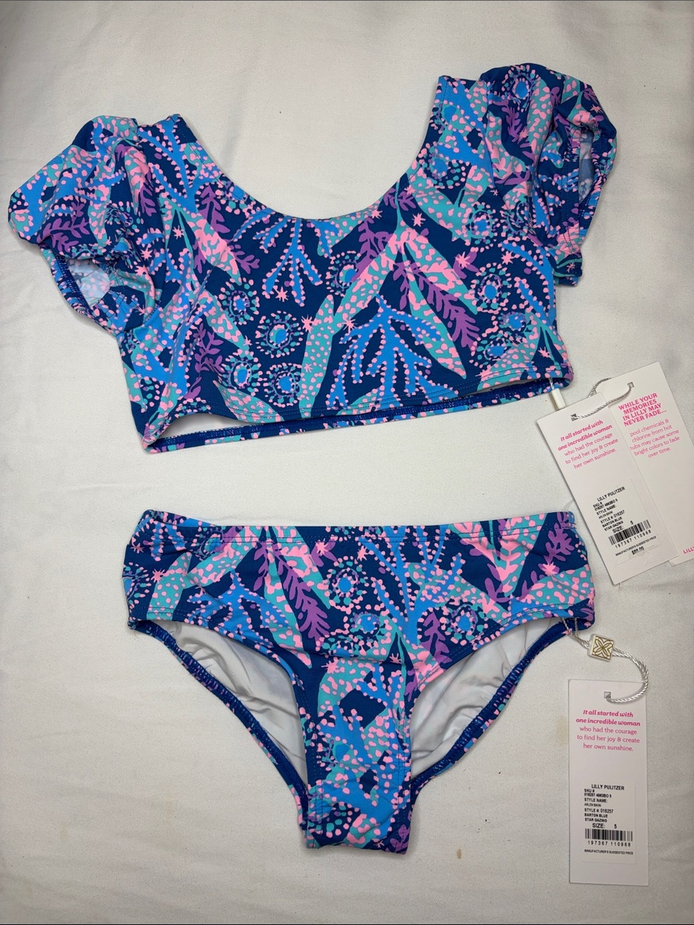 Lilly Pulitzer Blue Floral Print Girls Two-Piece Swim Set